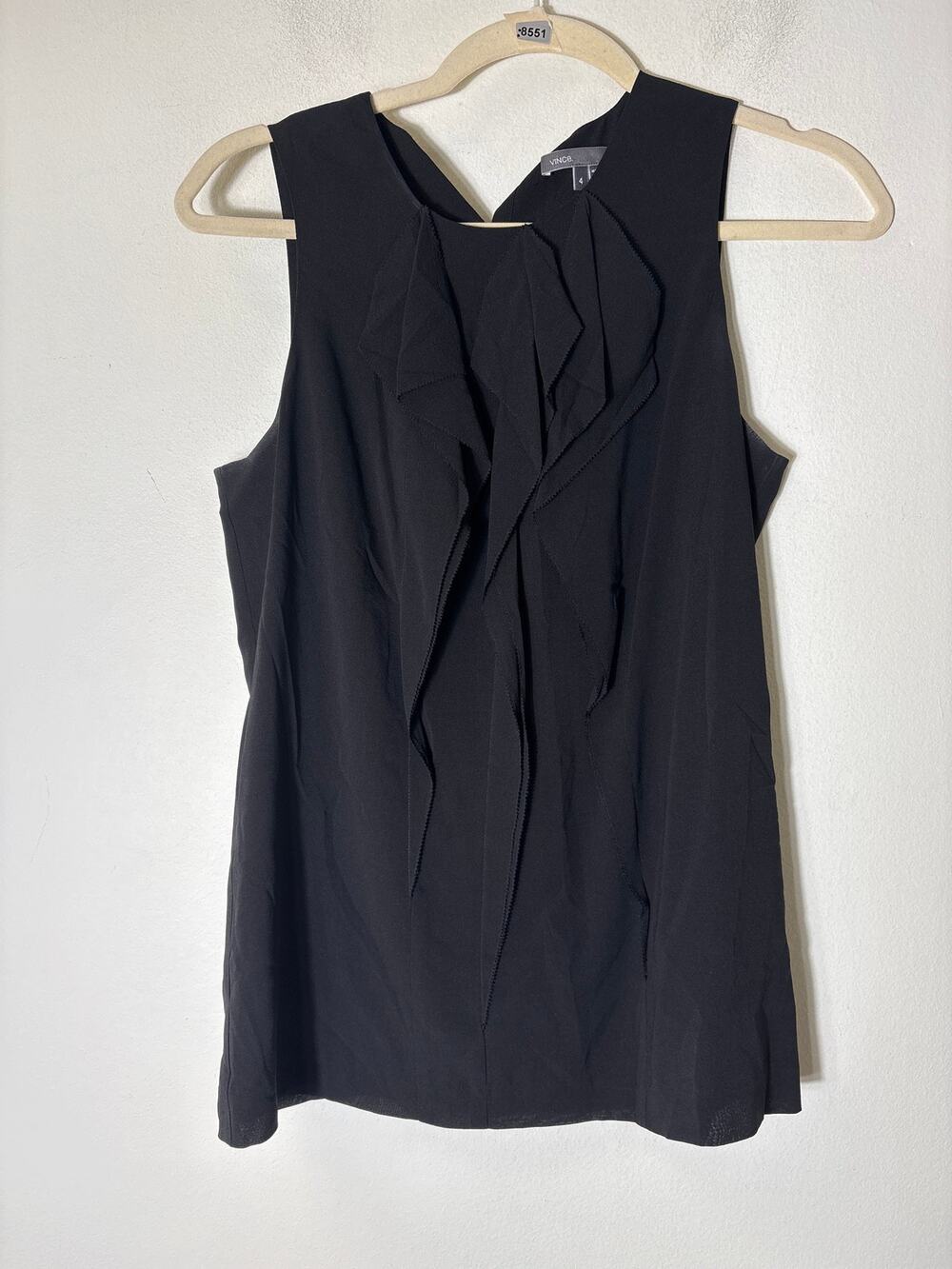 Vince Black Sleeveless Silk Ruffle Top Sz 4